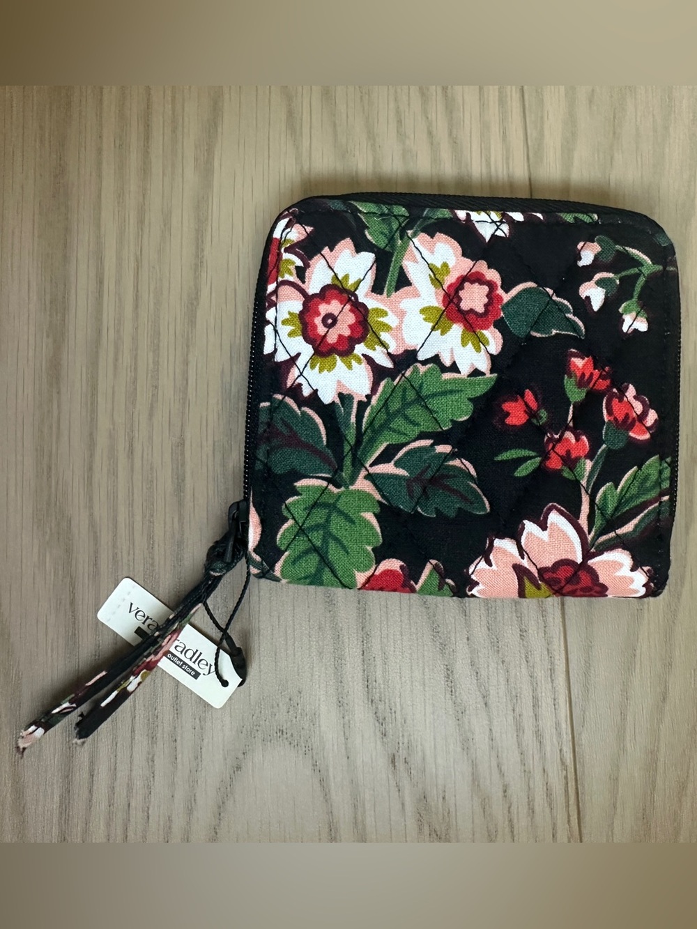 Vera Bradley Black Floral Essential Small Zip-Around Wallet - Hidden Hearts